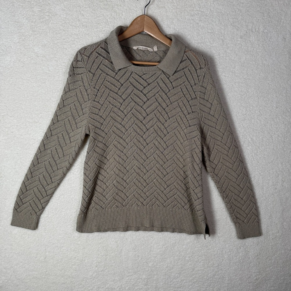 Soft Surroundings Shirt Womens XL‎ Brown Gold Verrana Knit Sweater Casual Preppy